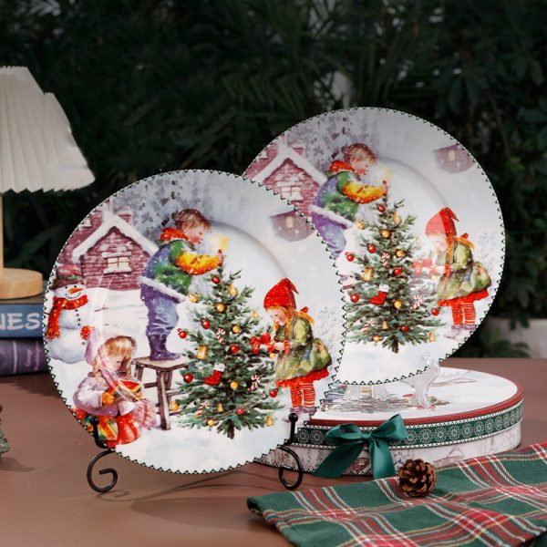 Vintage 2-Pieces Ceramic Christmas Plate 7-Inch