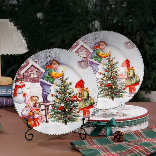 Vintage 2-Pieces Ceramic Christmas Plate 10.50-Inch