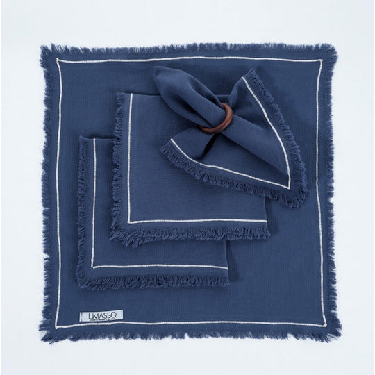 Likya Vintage Bias Embroidery Set of 4 Napkin - Indigo