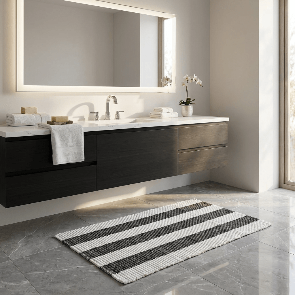 Aquanova Striped Bath Mat Black & White 115×70 cm