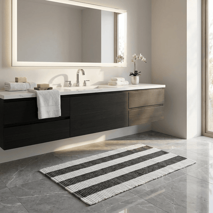Aquanova Striped Bath Mat Black & White 115×70 cm