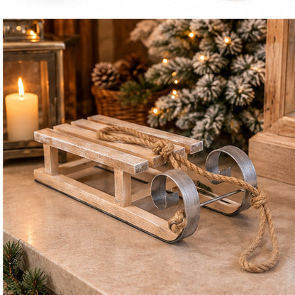 Alpine Lodge Decorative Wooden Christmas Sled – Fir Wood