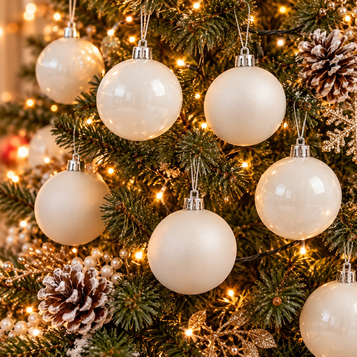 BASIC White Christmas Baubles – Set of 12