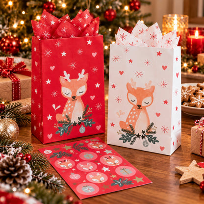 Migros Noël Christmas Reindeer Gift Bags with Decorative Stickers – Set of 6