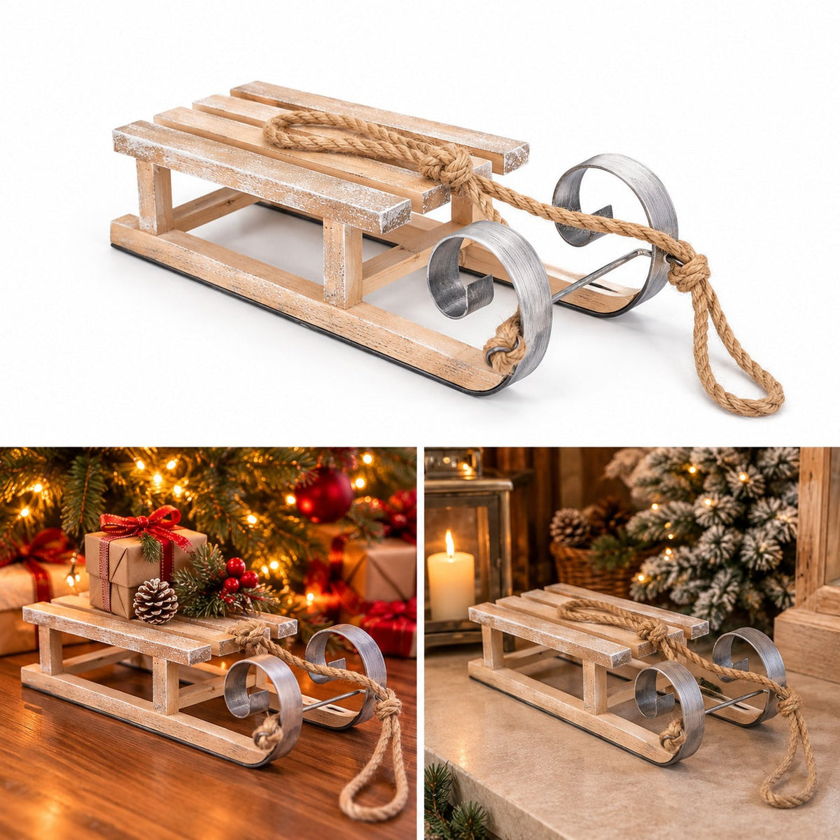 Alpine Lodge Decorative Wooden Christmas Sled – Fir Wood
