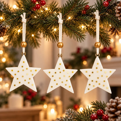 Festive Constellation Wooden Hanging Star Ornaments – Set of 3
