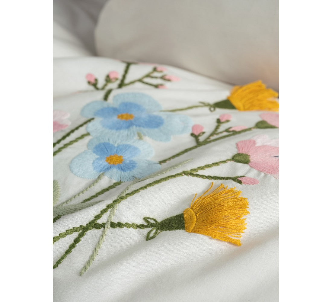 Embroidered  Double Duvet Cover Set Delbin Pink