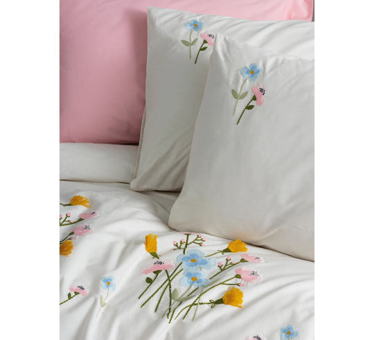 Embroidered Double Duvet Cover Set Delbin Pink