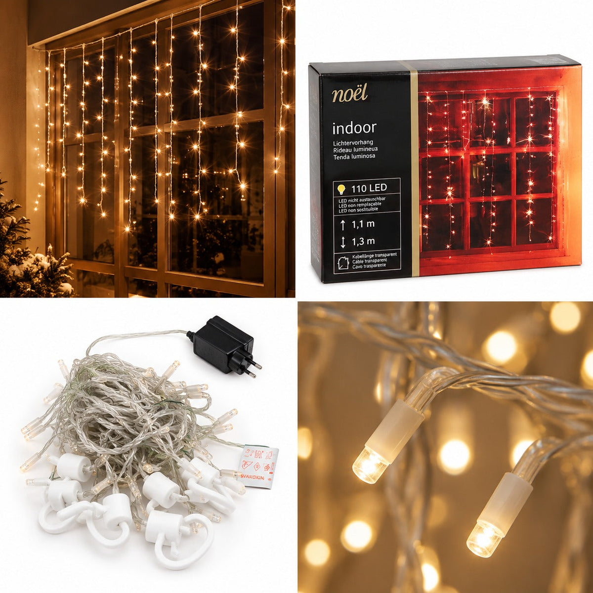 Noël Indoor LED Curtain Lights – 110 Warm White LEDs