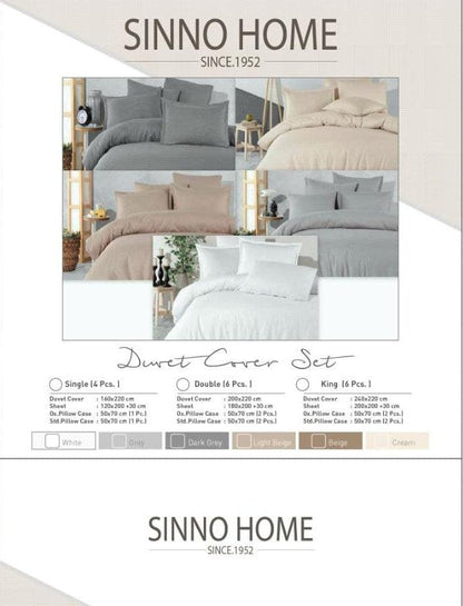 SINNOHOME Stripe PURE COTTON Duvet Cover Set BEIGE
