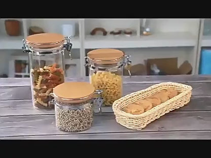 Glass Storage Jar With Clip Seal Wooden Lid