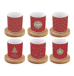 Easy Life Set 6 coffee cups in porcelain & bamboo saucers 110 ml Christmas