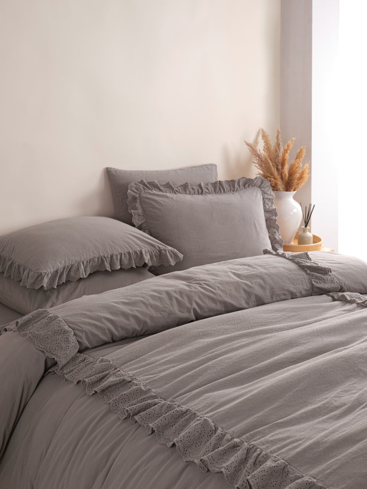 Romantica Double Embroidered Duvet Cover Set - Smoke