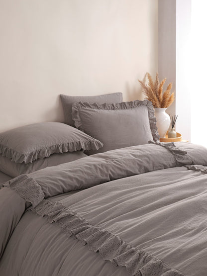Romantica Double Embroidered Duvet Cover Set - Smoke