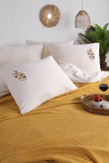 Royal Crest Double Duvet Cover Set -  Mustard