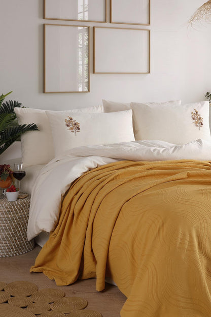 Royal Crest Double Duvet Cover Set -  Mustard
